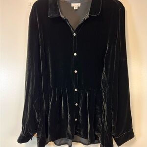 J. Jill velvet silk blend black button-up blouse long sleeve Women’s XL Tall